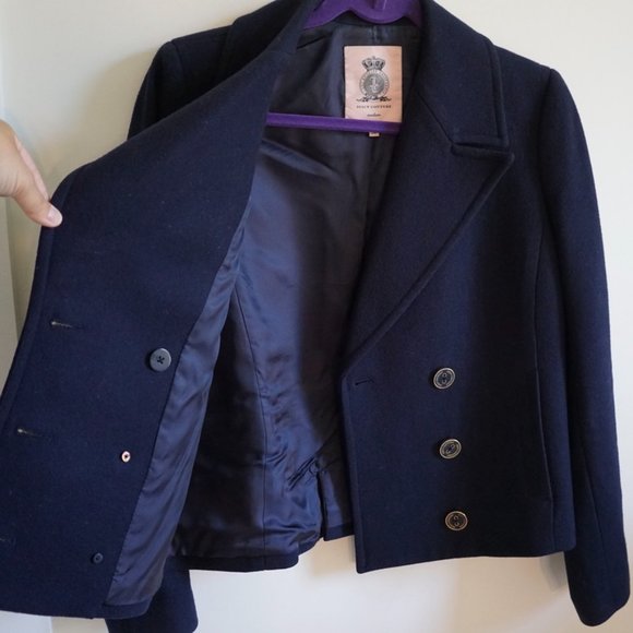 Juicy Couture Navy Wool-Blend Peacoat Size M - Picture 3 of 10